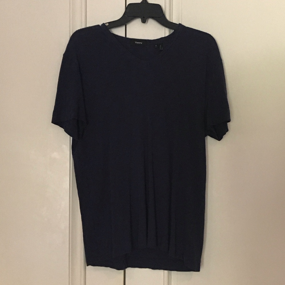 Theory Men's Dark Blue Short Sleeve V Neck Tee